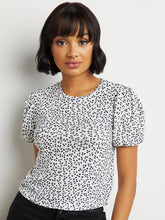 All Over Print Puff Sleeves Round Neck T-shirt